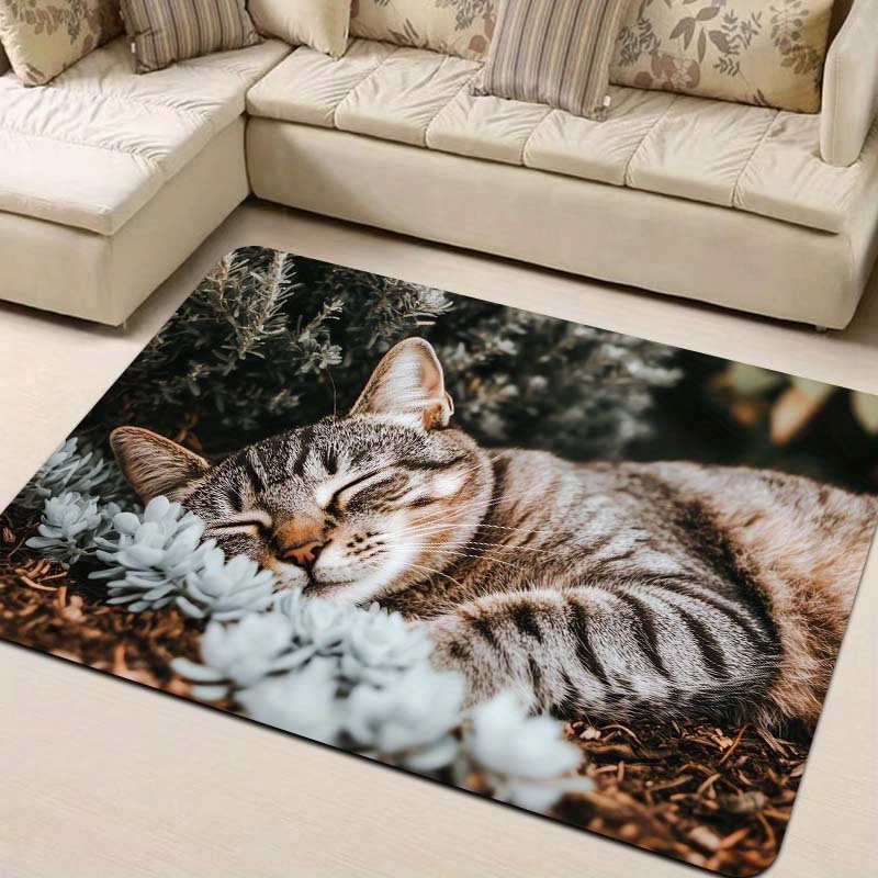 machine washable polyester doormat with non slip pvc backing indoor use cat nap design entryway rug for bathroom   room and bedroom decoration details 9