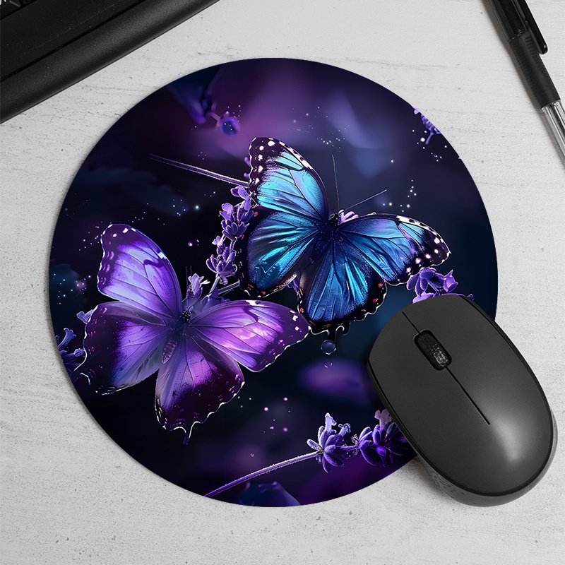 

Butterfly Print Round Mouse Pad - Waterproof, Non-slip, Thick Rubber Desk Mat For Office And Home Use