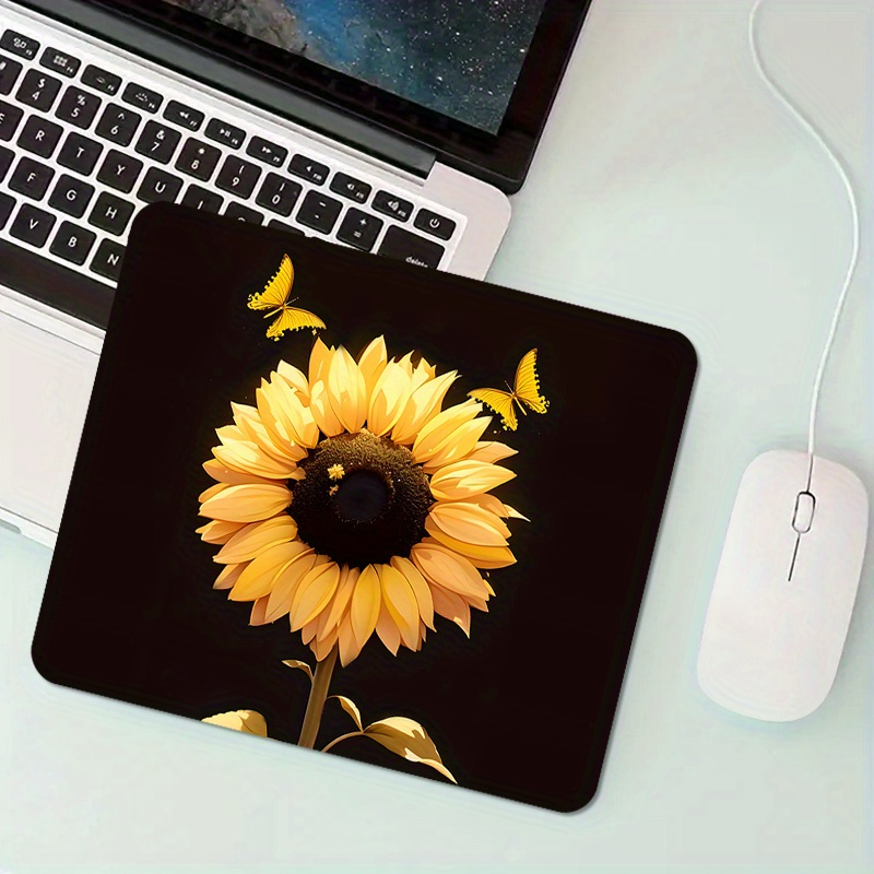 

1pc Sunflower Pattern Rubber Mouse Pad With Non-slip Base, Square Portable Computer Desk Mat For Office And Home Use