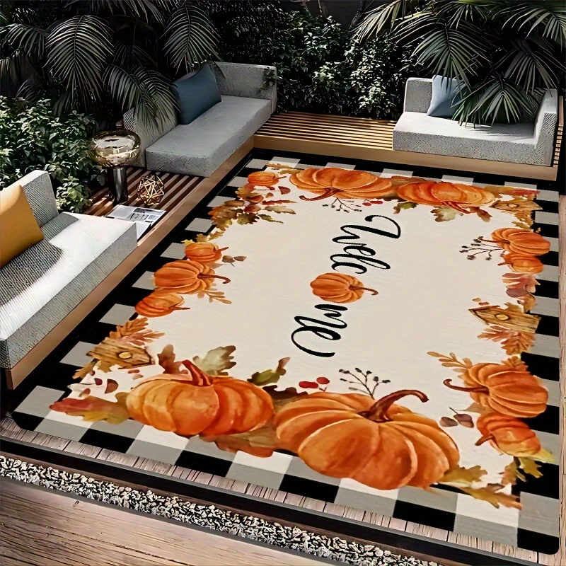 

Welcome Home Pumpkin Print Flannel Rug - Soft, Absorbent & Machine Washable For Living Room, Bedroom, Entryway - Non-slip, Cozy