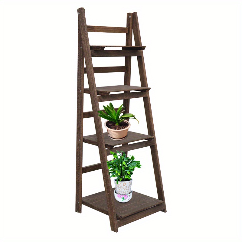 Ladder Shelf, 4-Tier Wooden Plant Shelves, Rustic Flower Display Rack, Freestanding Storage Rack, Indoor Flowerpot Stand Ladder Bookshelf for Living R