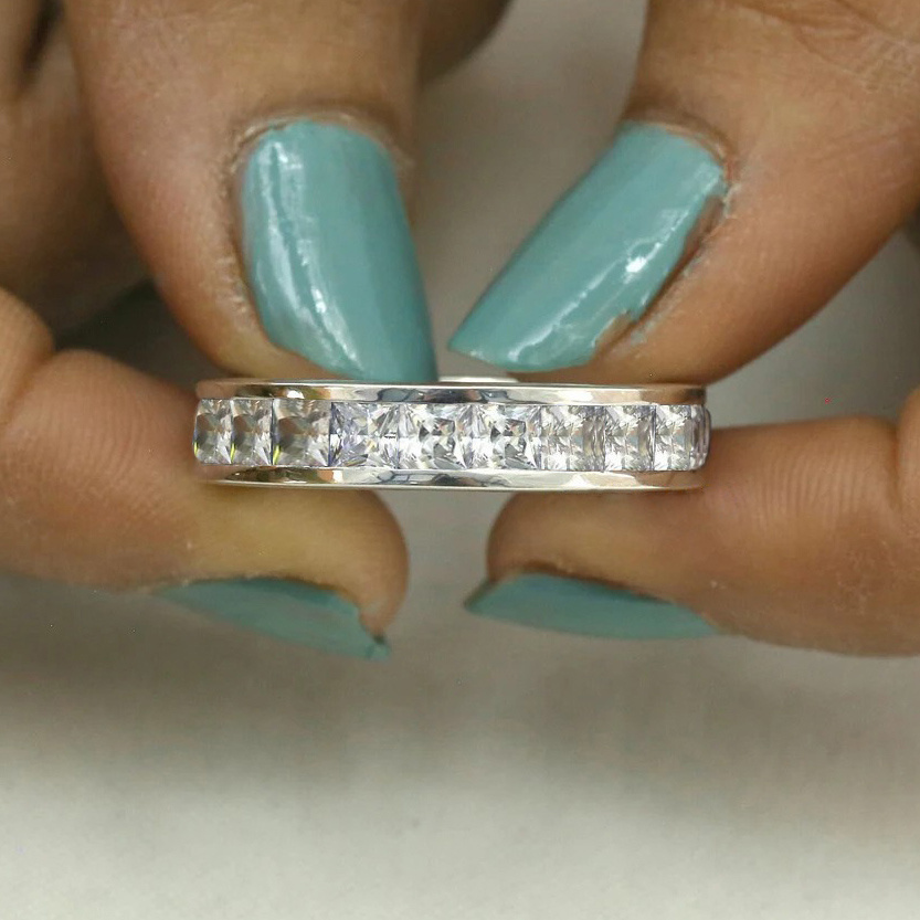 Women's Stainless Steel Wedding Ring with Cubic Zirconia Inlay