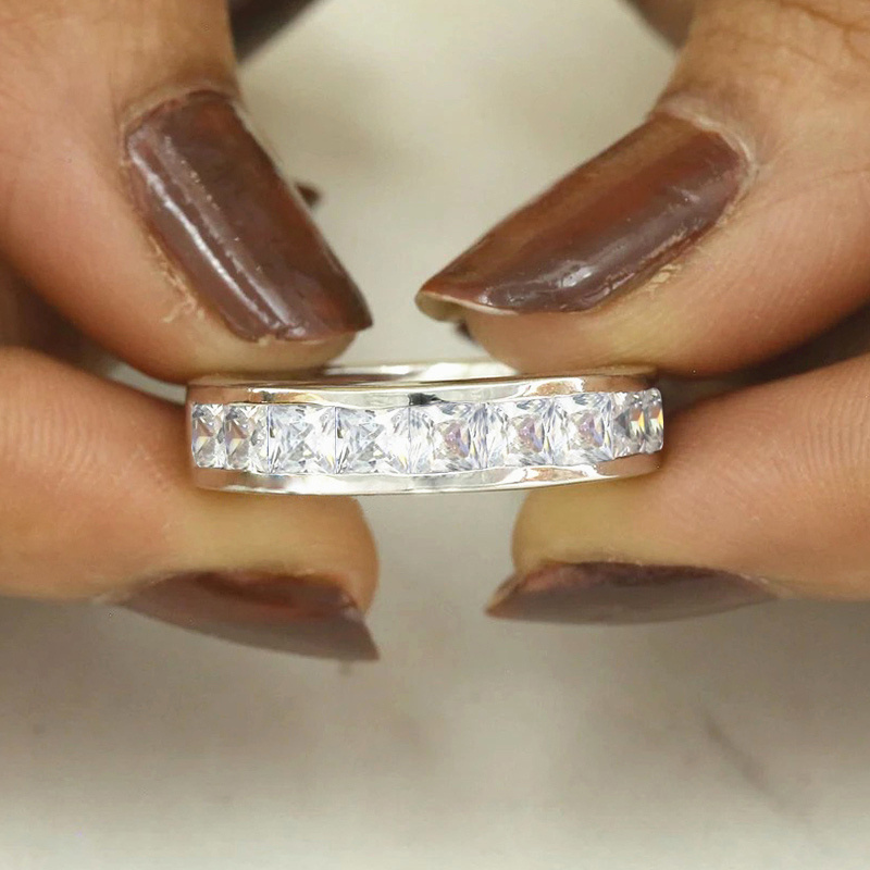 Women's Stainless Steel Wedding Ring with Cubic Zirconia Inlay