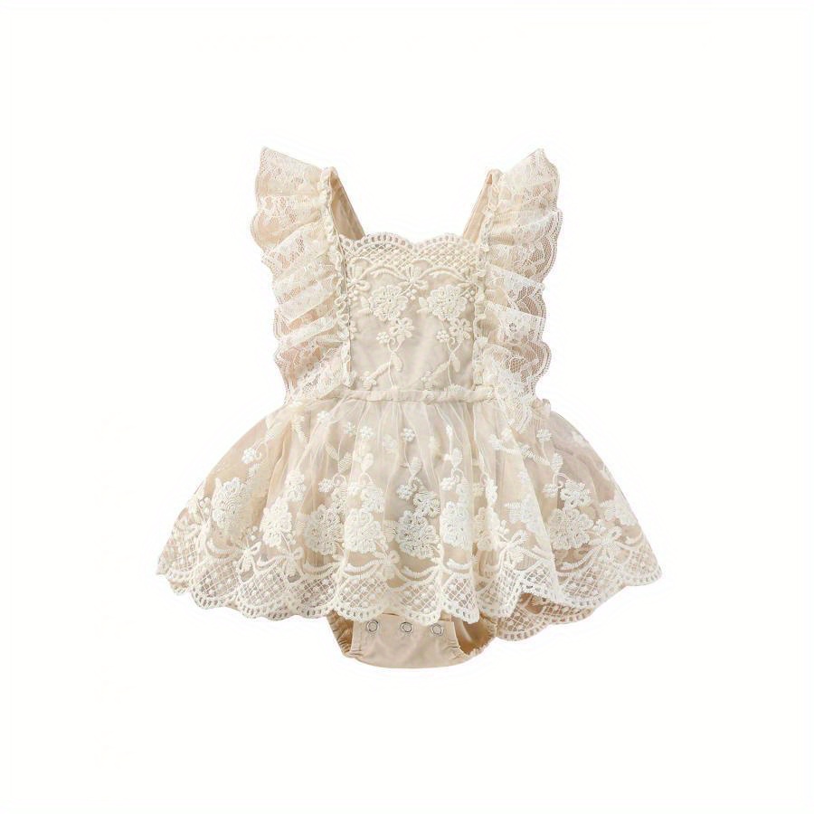 

Baby Girls Summer Fashion Romper, Plain Floral Lace Embroidery Skirt Layered Adjustable Straps One-piece Snap Triangle-bottom Jumpsuit Fall Winter Clothes Newborn 3m 6m 9m 12m 2t 3t