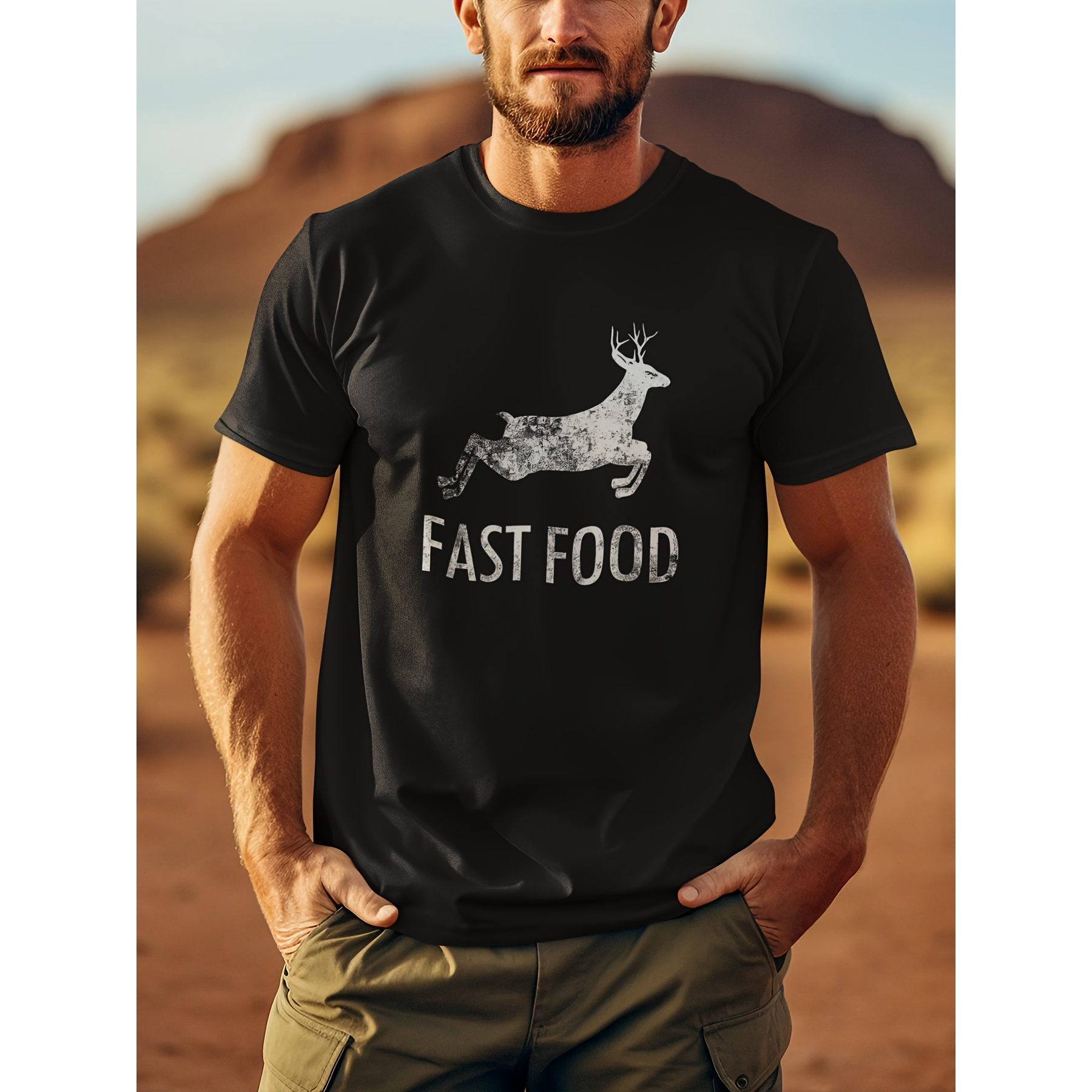 

Funny Joke Hunting Shirt-men's Front Printed Short Sleeve T-shirt Top-fast Food Deer-gift For Hunter