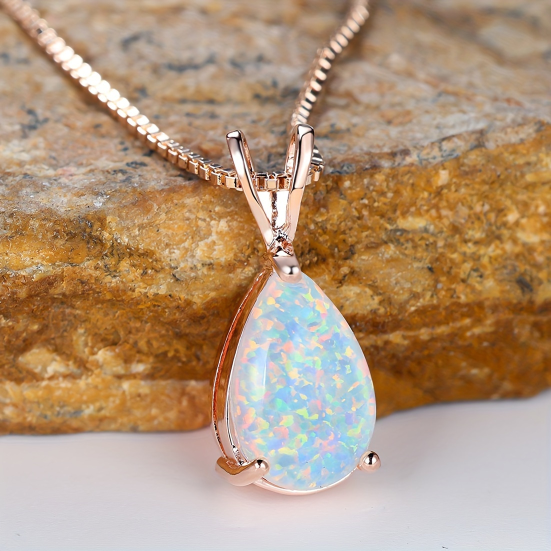 

Minimalist Teardrop Opal 3 Claw Pendant Necklace For Any Occasion Women's Collar Chain Party Luxury Jewelrywedding-party - Gifts, Valentine's Day Gifts, Christmas Gifts, Easter Gifts