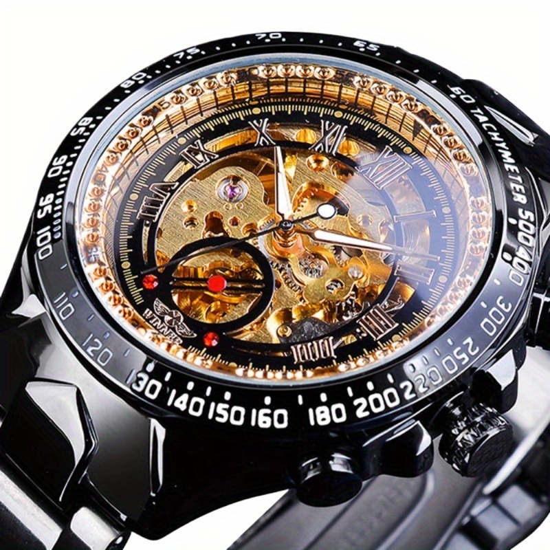 Top Brand Luxury Fashion Sport Mechanical Watch Men Skeleton Watches Black Automatic Mechanical Wristwatches Men Montre Homme Relogio Masculino Reloj Hombre, Without Battery