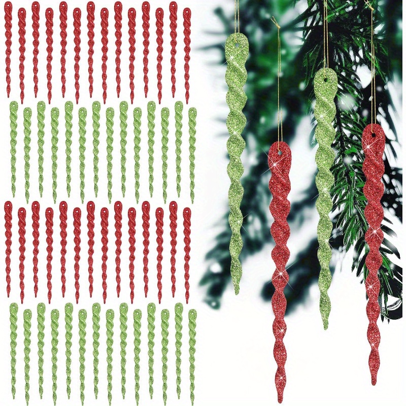 

24-pack Twisted Icicle Ornaments, 5.1 Inch Red & Green Glitter Spiral Strips, Battery-free Christmas Tree Topper Decorations For Holiday Party, Wedding, Home & Kitchen Festive Accessories