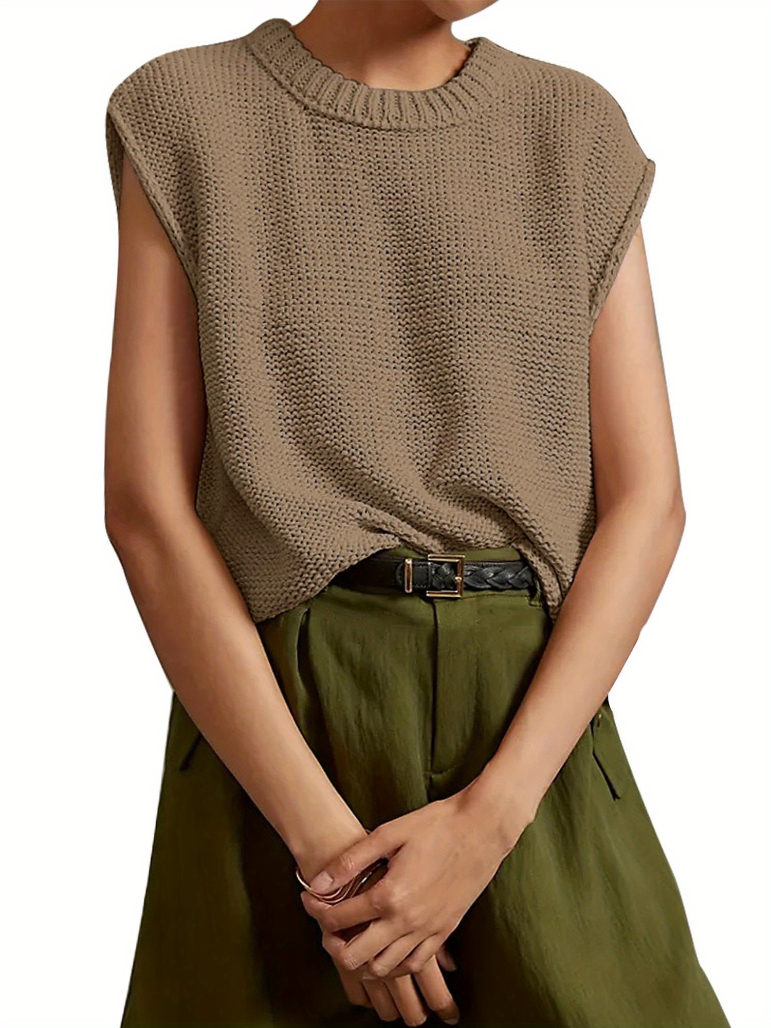 Mrat Oversized Tank Tops Women's Solid Sleeveless Round Neck Camisoles