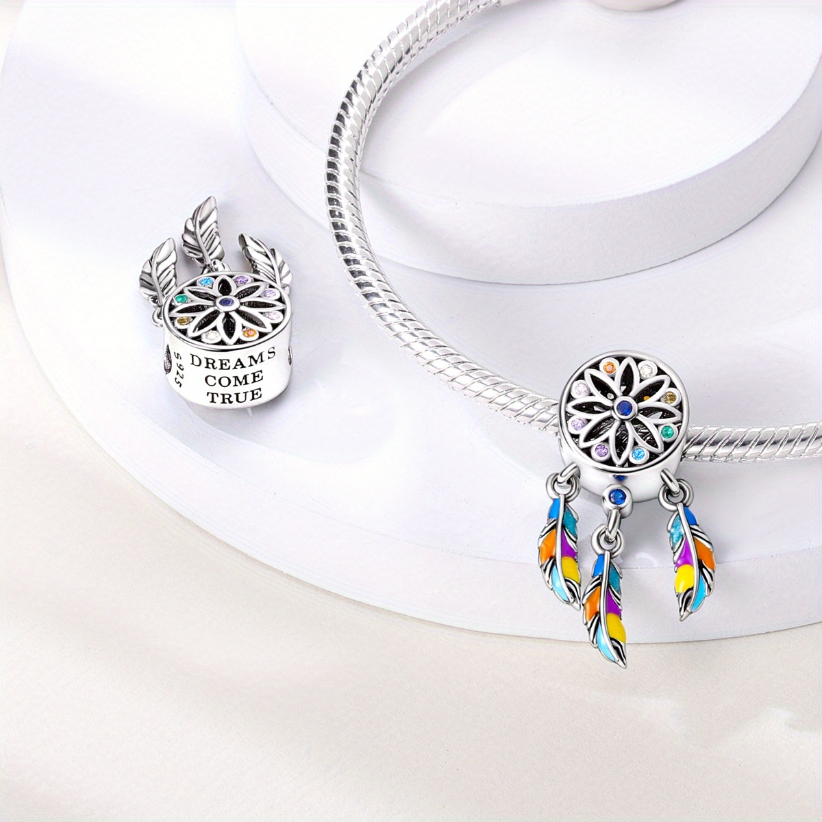 S925 Sterling Silver Charm Luck Symbol Dream Catcher Beads