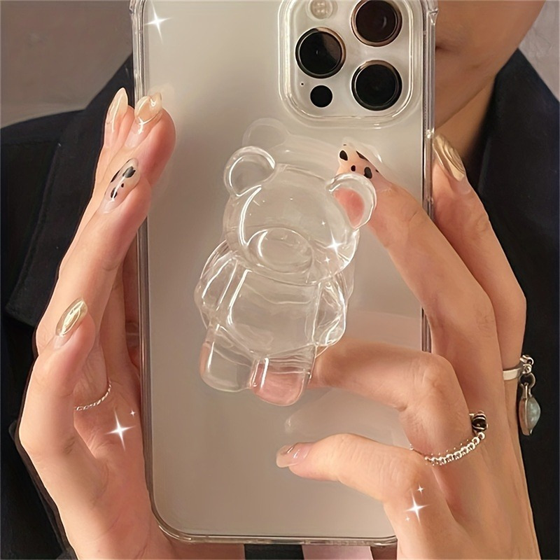 

1pc Cute Transparent Crystal Bear Phone Holder, Abs Smartphone Grip Stand, Ideal For Birthday & Holiday Gifts