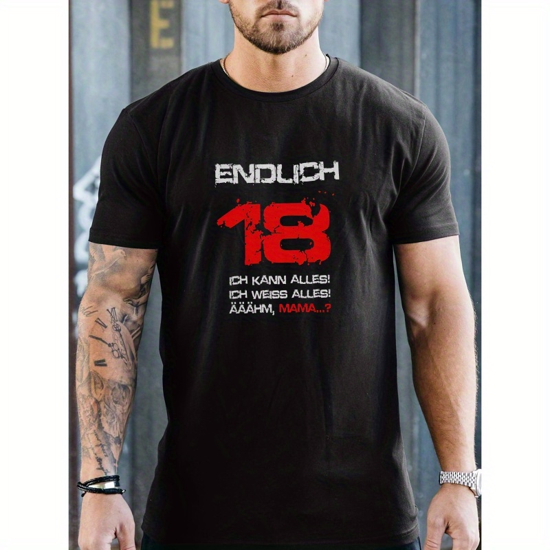 

Men's Casual 18th Birthday Slogan T-shirt, 100% Polyester, Crew Neck, Medium Stretch, Knit Fabric, Short-sleeved, Summer T-shirt