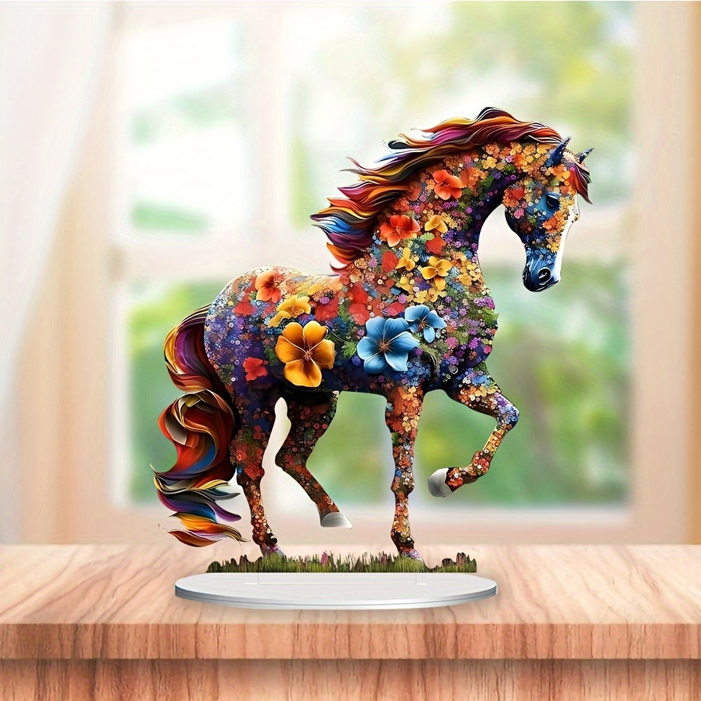 

Vibrant Floral Horse Statue - Mane & Flowers Design, Light Decor Piece For Bedroom, Living Room, Study, Porch - No Electricity Required