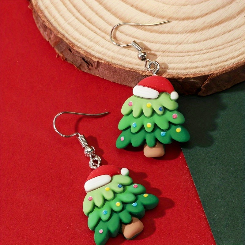 

1 Pair Christmas With Santa Hat - Cute Resin Dangle Jewelry, Ornament Accents, Ideal Holiday Gift For Women And Girls, Christmas Party Accessories|christmas | Earrings, Christmas Earrings