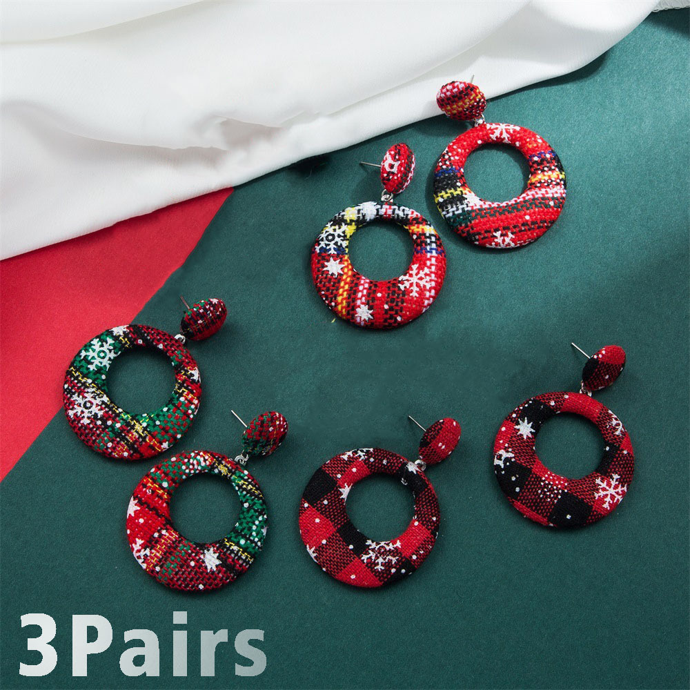 

3 Pairs Christmas Colorful Fabric Snowflake Design Dangle Earrings, Design Earrings, Beautiful Gift For Christmas, Full Of Festive Atmosphere