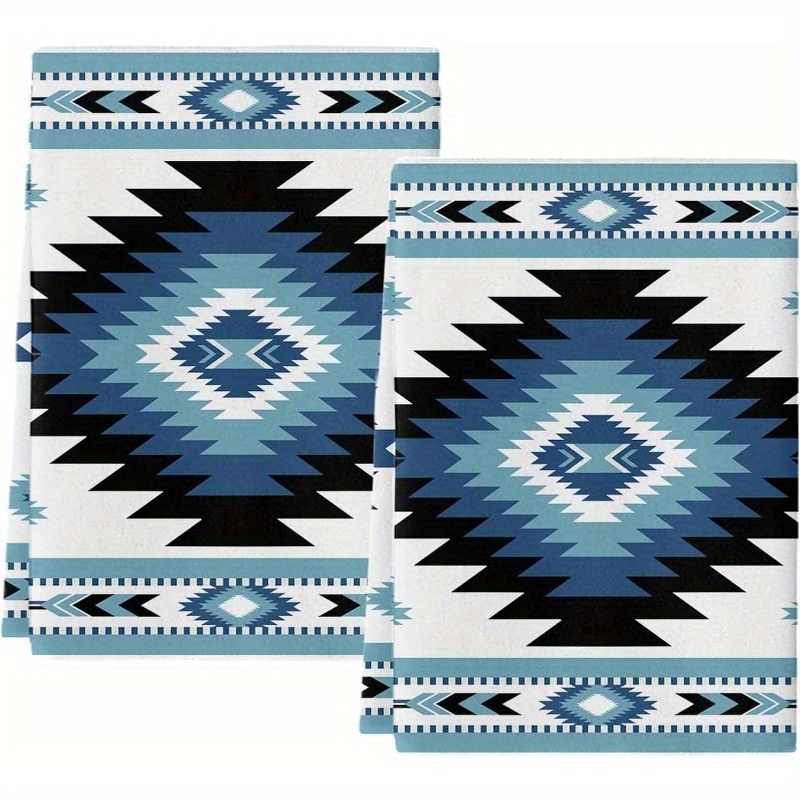 

2pcs Set Bohemian Aztec Kitchen Towels - , Absorbent & Reusable Dish Cloths With , Cooking & Cleaning