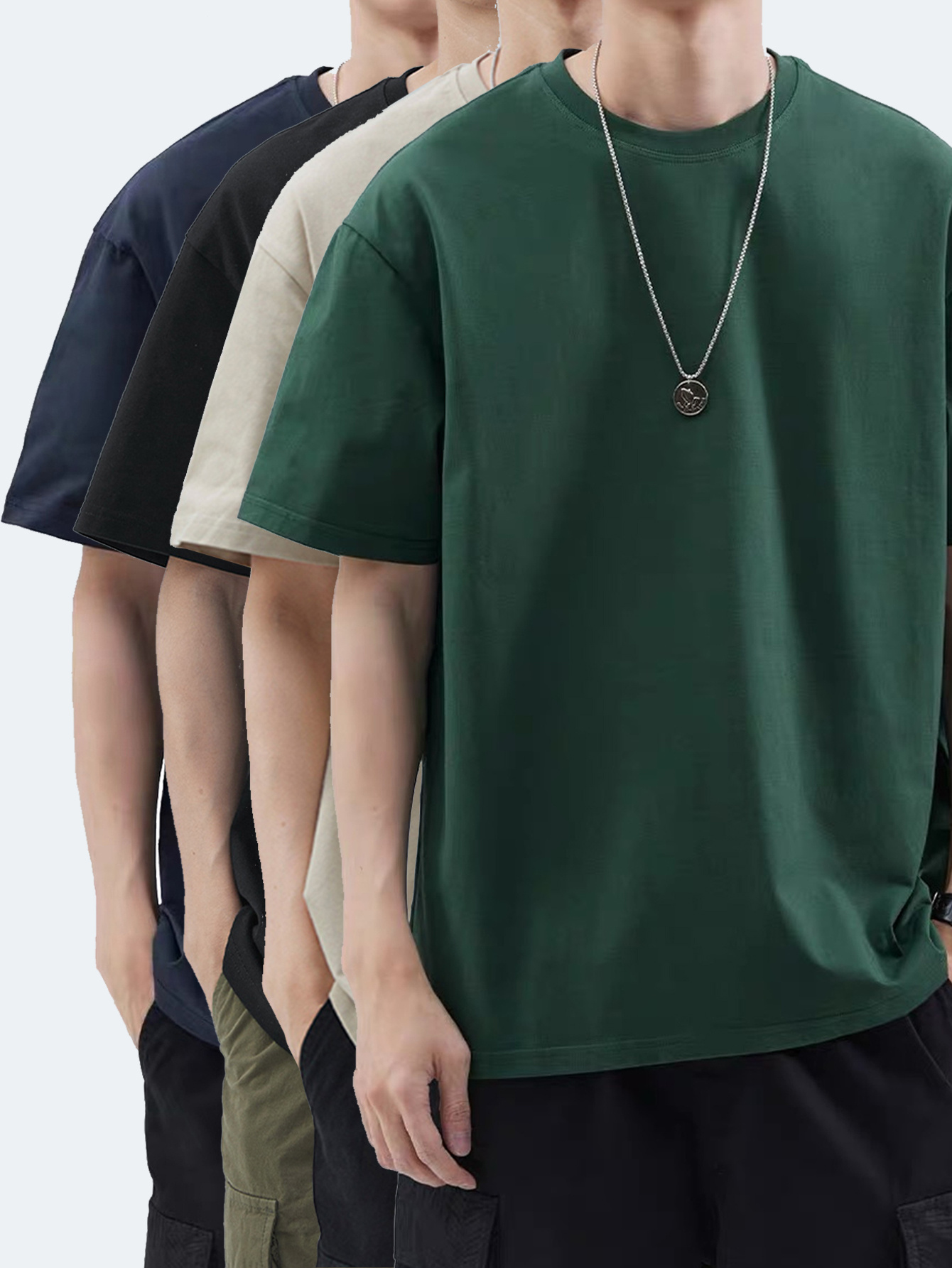 4pcs mens premium cotton t shirts casual summer short sleeve   cotton machine washable crew neck in assorted colors navy beige gray black with geometric pattern 0