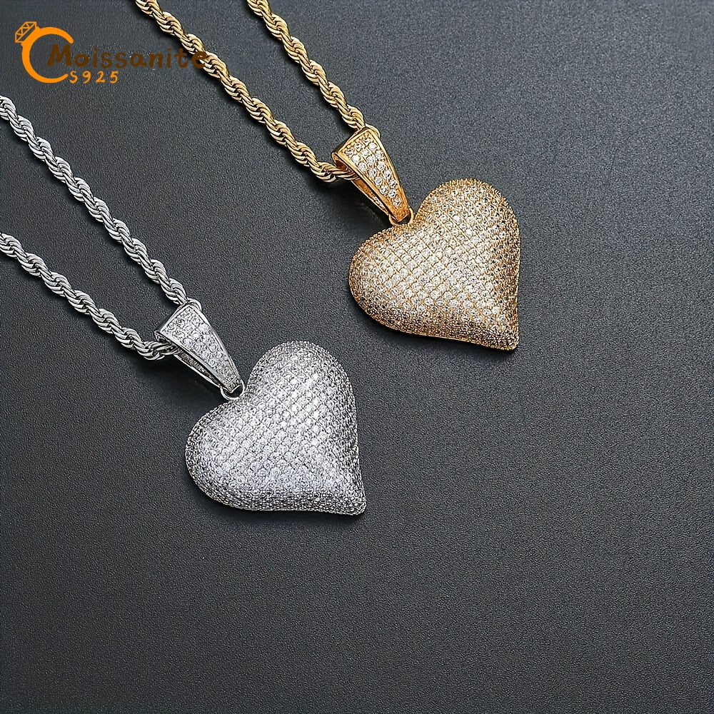 

1pc S925 Silver With Moissanite Stereo Heart Peach Heart Necklace For Men And Women, Gemstone Jewelry Gifts For Her Him, Birthday Wedding Anniversary Engagement Hip Hop Style