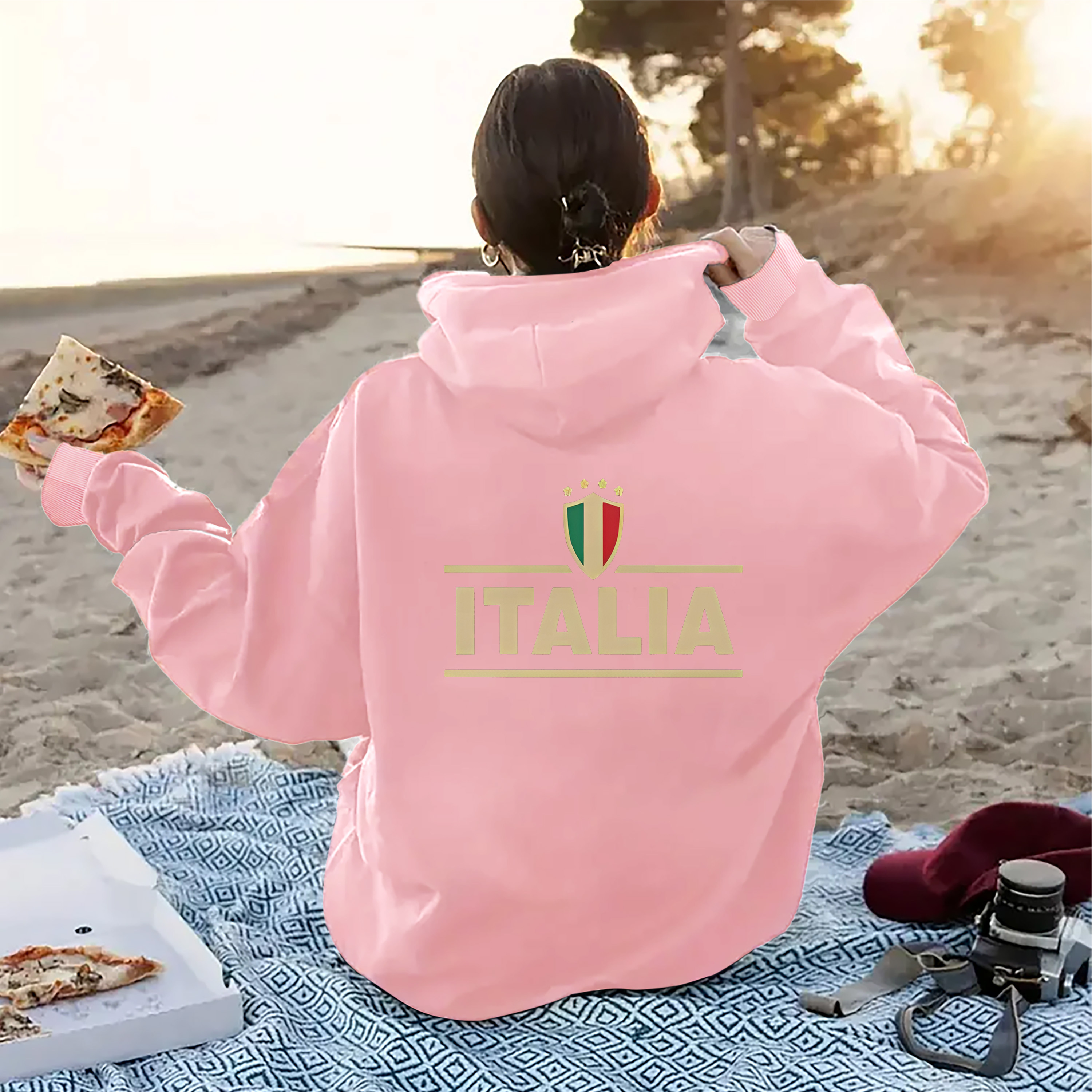 

Italia Print Hooded Sweatshirt - Casual Long Sleeve Hoodie With Pocket, Versatile For All Seasons, Women's Fashion