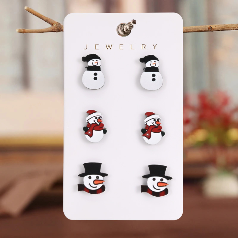 

Festive 3pcs Snowman Stud Earring Set - Stainless Steel Posts, All-season Wear, Perfect For Holiday Parties & Gifts