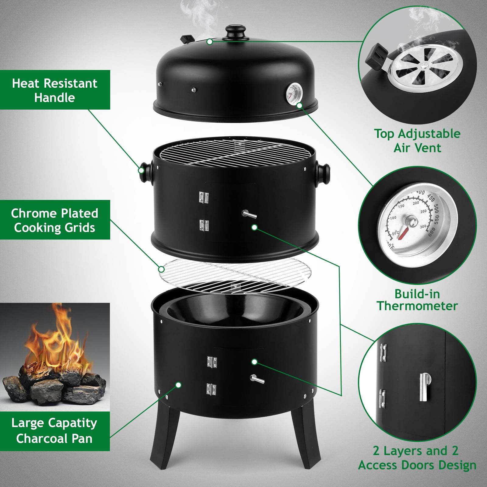 outdoor bbq charcoal grill built in thermometer heavy Temu
