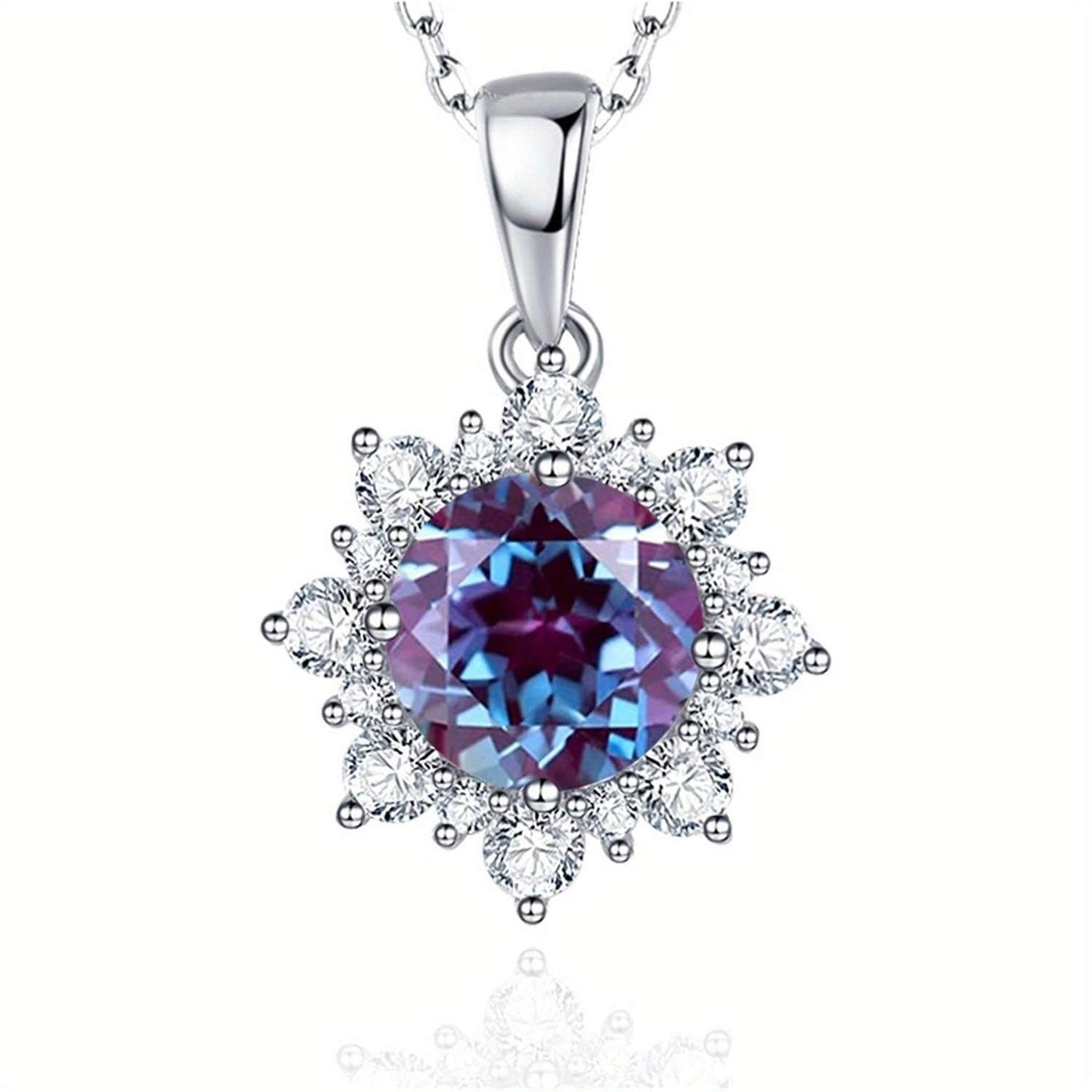 

3ct Purple- Moissanite Pendant Necklace - 925 Silvery, For Engagement, & For Women