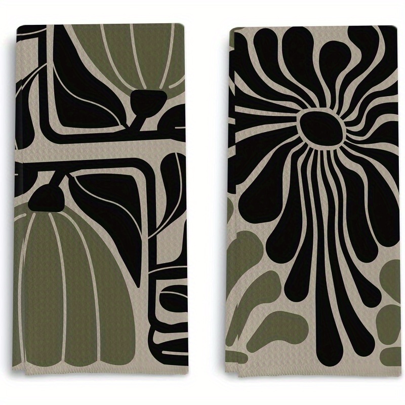 

2pcs Set Floral Kitchen Towels - , Textured Polyester Hand & Dish Towels For Home Decor