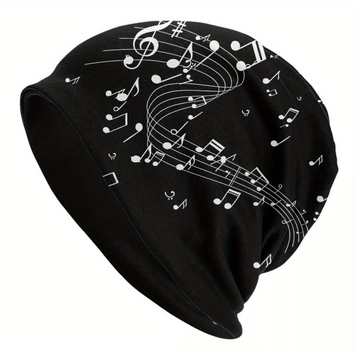 

Vintage Beanie Hat - 100% Polyester, 100% Spandex , Woven Fabric, Unisex Musical Notes Design