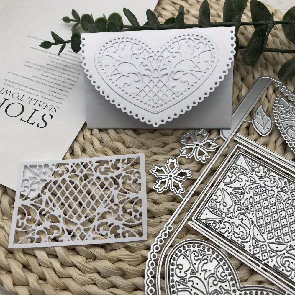 

Fantasy Lace Envelope Metal Cutting Dies Set, 1pc, Silver Grey Craft Die Cuts For Scrapbooking And Card Making Decoration