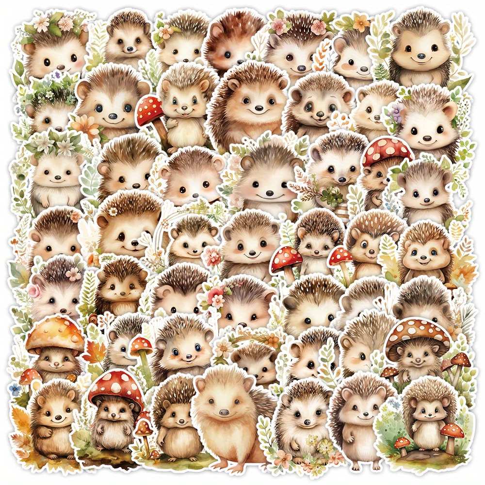 50pcs Watercolor Colorful Little Hedgehog Series Graffiti Stickers Self-adhesive Graffiti Stickers, Suitable For Decorative Roller Skating And Cycling, Water Cup, , Skateboards, Luggage, Helmets, Etc