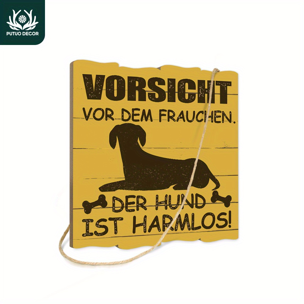 Image of Putuo Decor 1pc German Irregular Square Wooden Hanging Sign, Vorsicht Vor Dem Frauchen Der Hund Ist , Wall Art Decoration For Home Farmhouse Front Door Living Room, Gifts