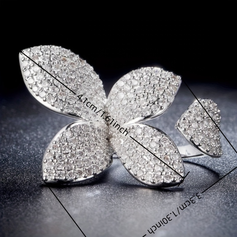 Adjustable Open Ring with Sparkling Zirconia Stones Golden Plated