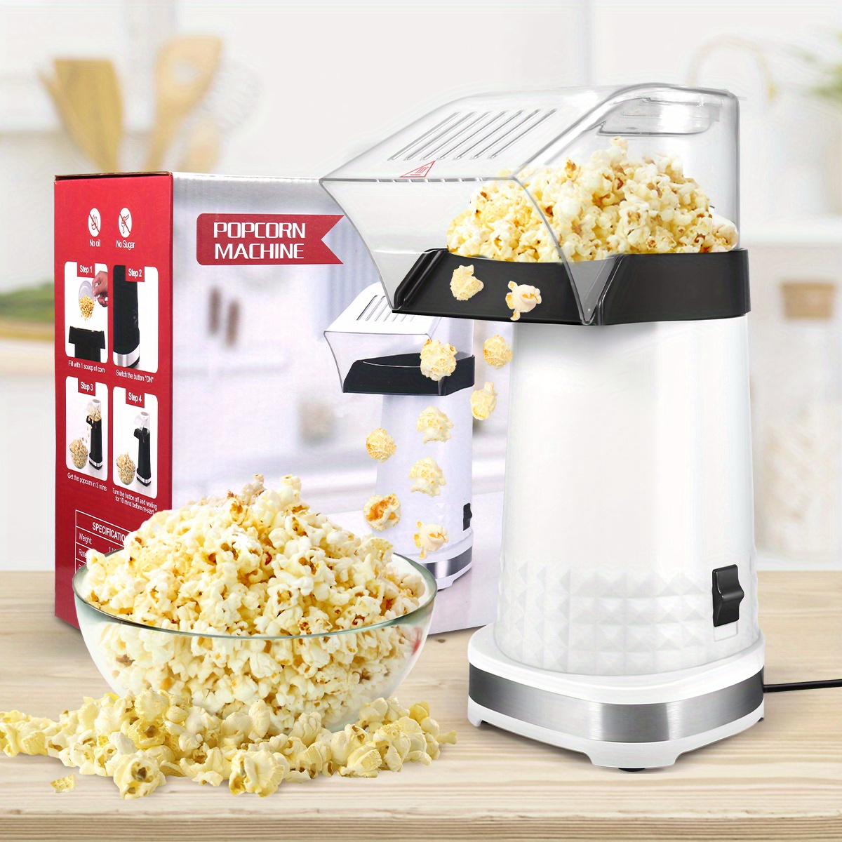 

High Popping Rate Popcorn Machine - 3.5 , 1200w, 2 Min Fast Popping Air Popper Popcorn Maker - , - Machine For Home