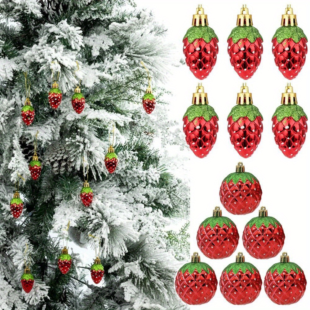 

6pcs Strawberry Christmas Tree Ornaments - Durable Plastic, Festive Hanging Decorations, Vibrant Red , Holiday Party Supplies Accessory, Non-feathered Christmas Tree Adornments