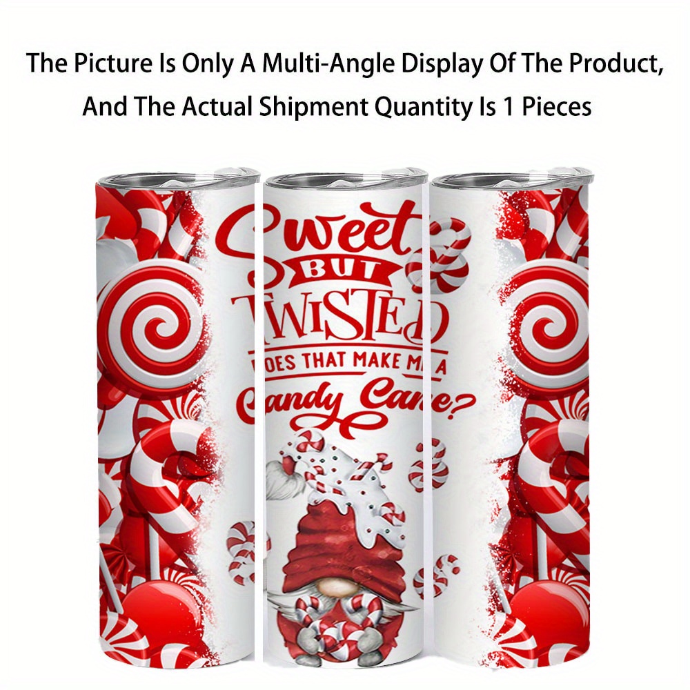 

Christmas Gnome Tumbler, 1pc 20oz Stainless Steel Heat Cold Insulation Water Bottle, Sweet Candy Print Cup Lid With Straw, Ideal Gift For Christmas, Party