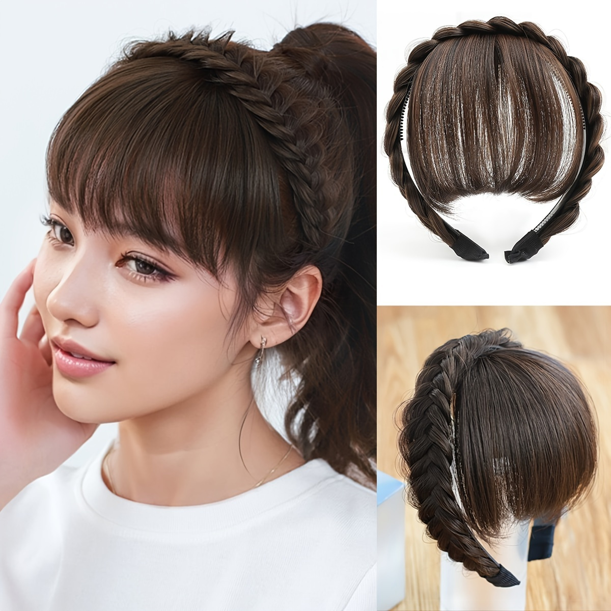 chunky wide strand braided headband hairpiece afro curly Temu