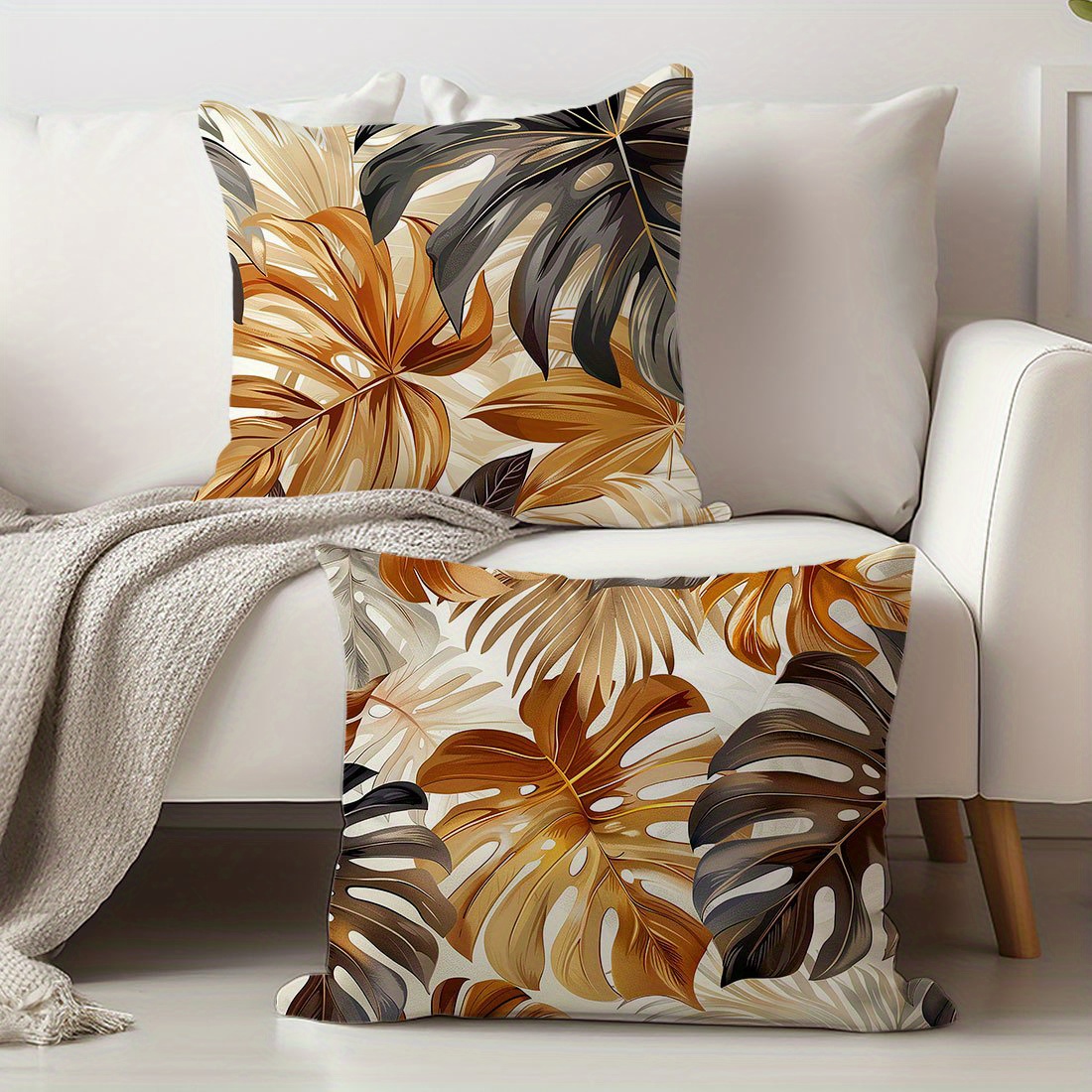 

2-pack Tropical Leaf Print Cushion Covers, 17.7x17.7in, Polyester Pillow Cases For Living Room Sofa Bedroom Decor, Zippered, Machine Washable, Contemporary Style, Home Decor Accessories