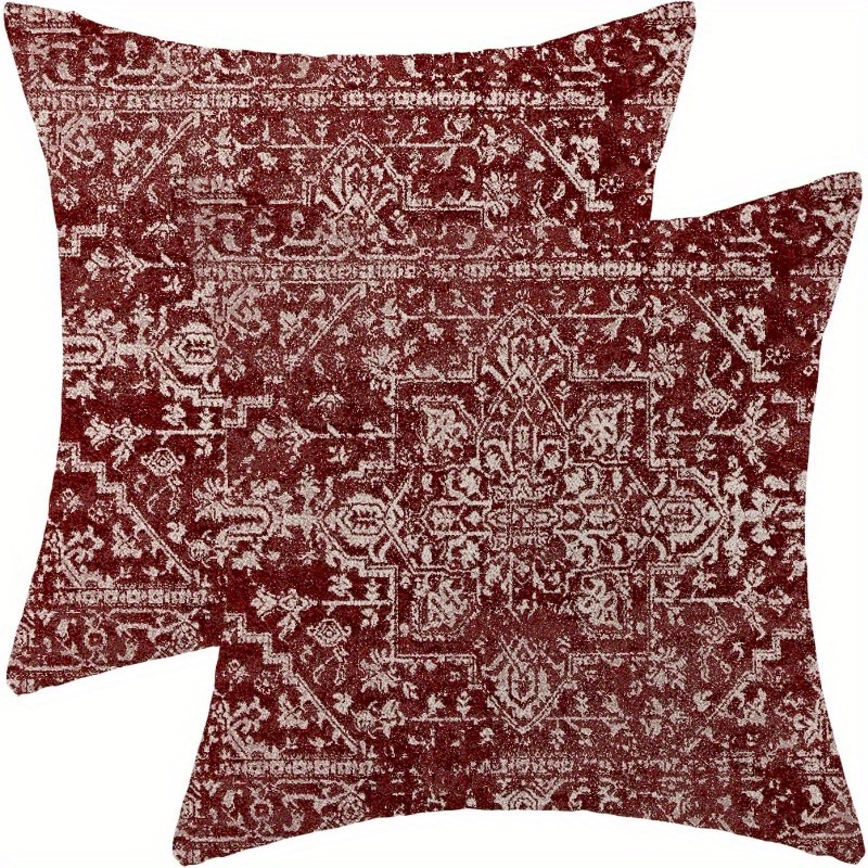 

2pcs Set 18*18 Bohemian Throw Pillow Covers, Burgundy Pattern Decorative Farmhouse Pillow Cover Sofa Outdoor Decor