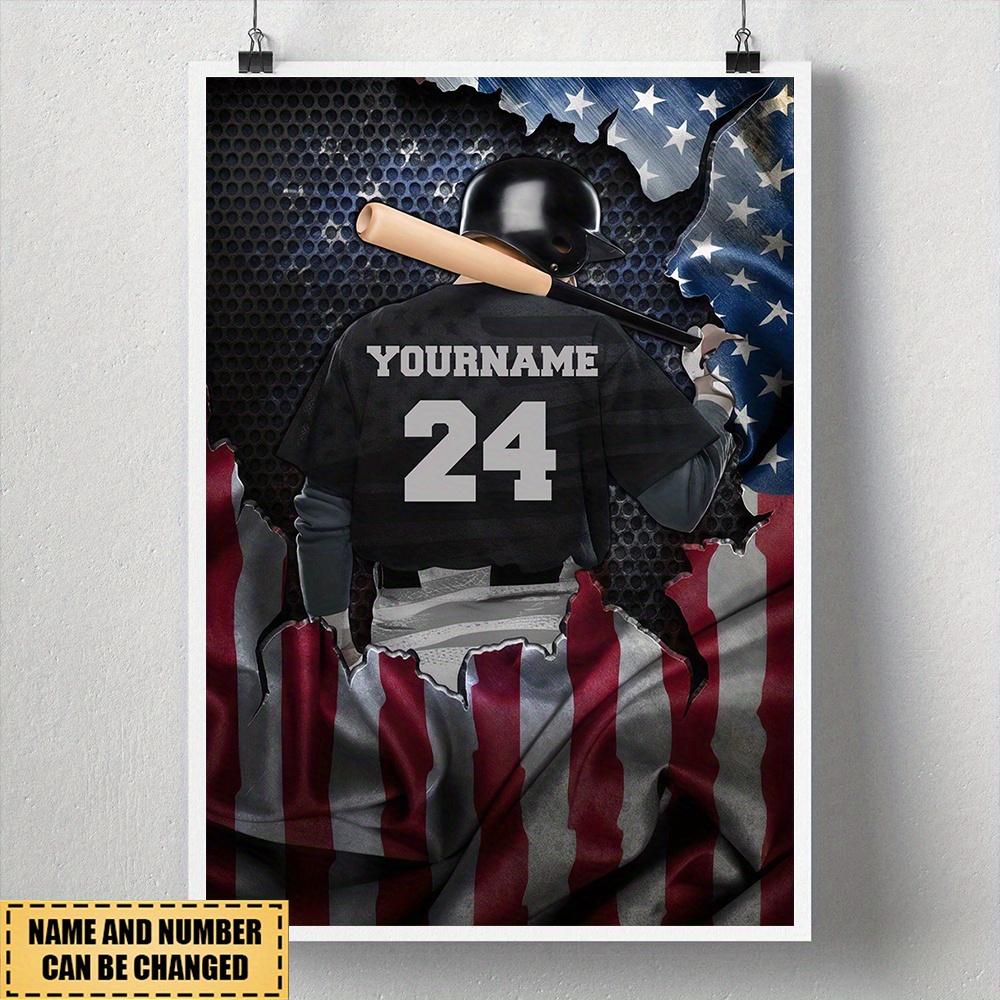 

Customizable Baseball Canvas Poster - Personalize & Number, Sports Fans, Ideal For Bedroom & Living Room Decor, Fabric,