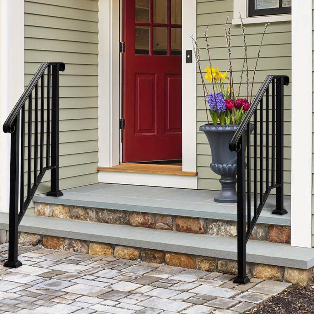 

Handrail For Stairs Fits 2 Or Outdoor Stair Railing Wrought Iron Handrail 38'' Black/ White