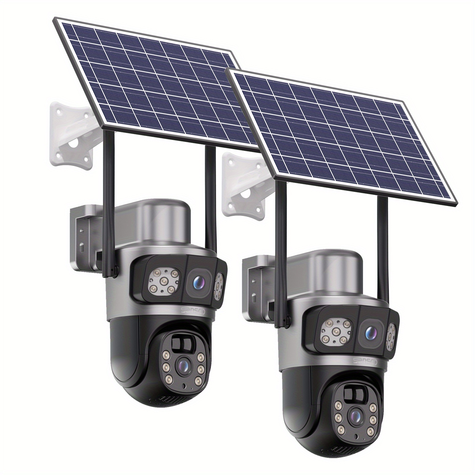 

8mp Dual Lens Solar Security Cameras Wireless Outdoor 2 Pack, 360° Ptz View Battery Outdoor Cameras For Home Security, Color With Spotlight, 2-way Audio, Pir Alarm, Sd Card/