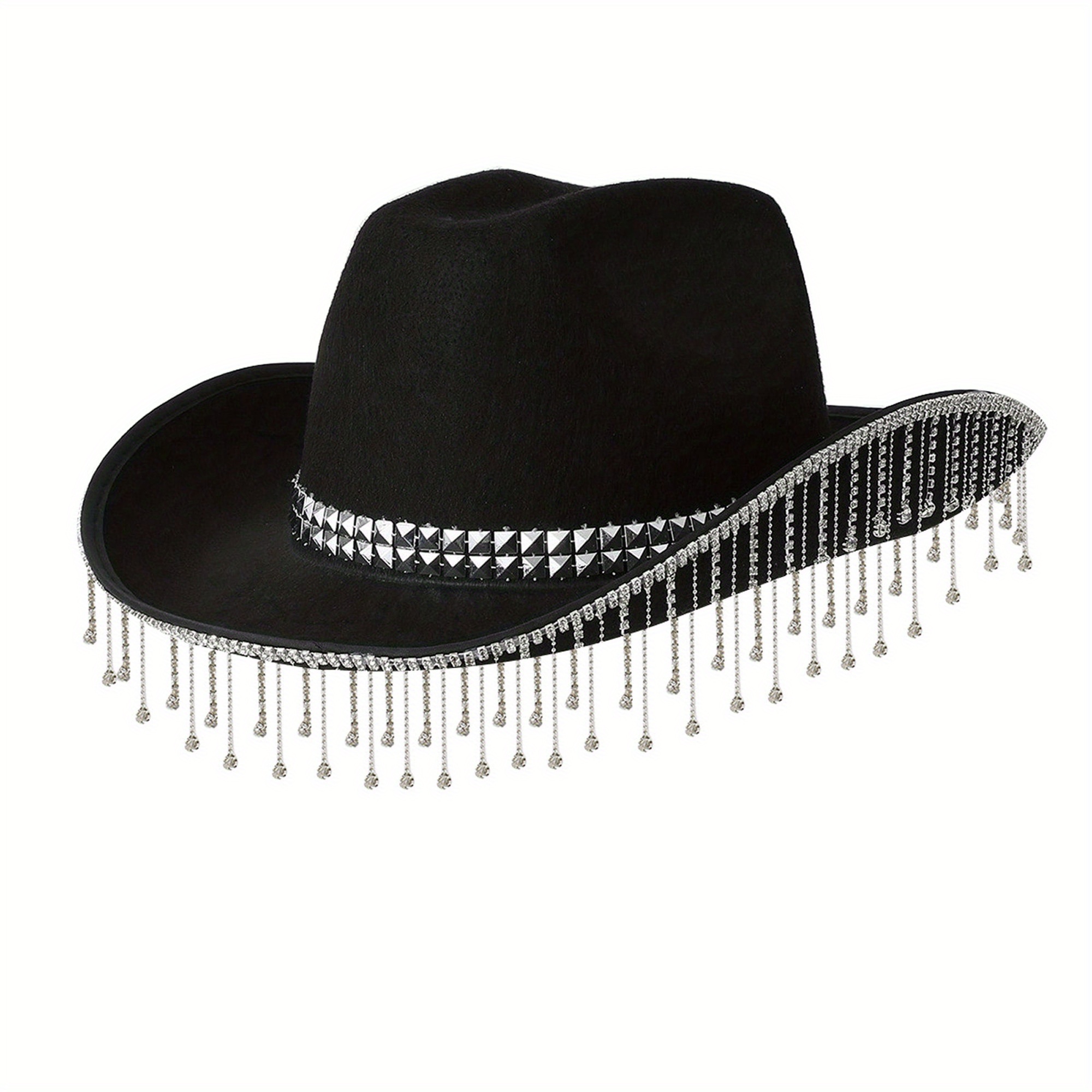 7414 Women\'s Glitter Faux Felt Cowboy Hat Set For Western Party Costume (us, Halloween Women Western Cowboy Hat Pink Cowgirl Fluffy  main image 3