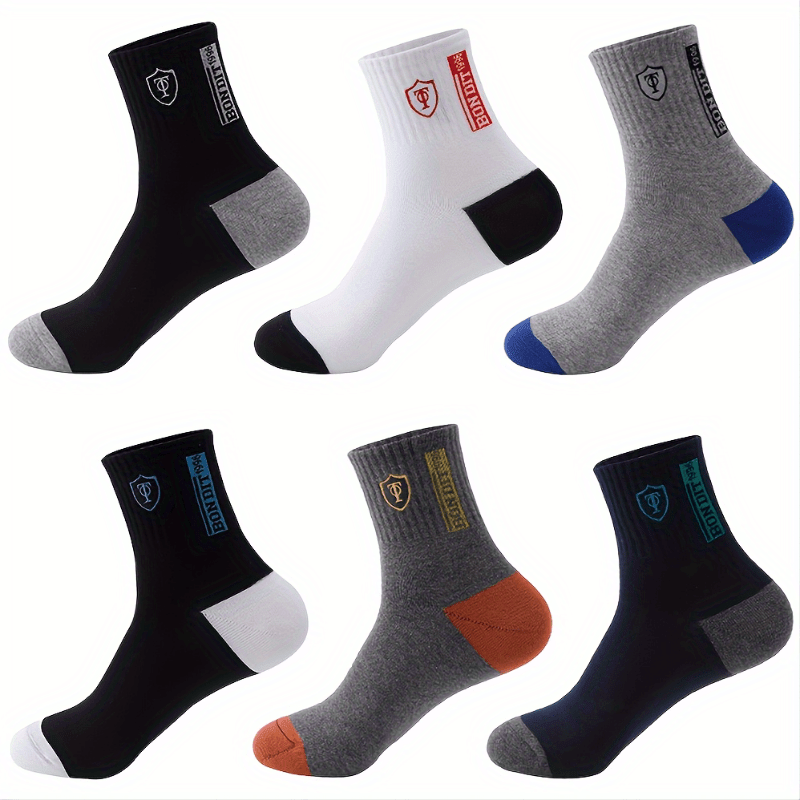 TEMU 6/12pcs Comfortable Simple Solid Knitted Men's Business Socks, Sweat-absorbing Anti-odor Breathable Crew Socks For All