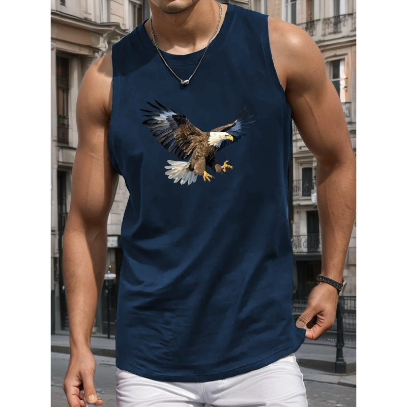 

Men's Polyester Tank Top With Geometric Bird Print - Casual Crew Neck Sleeveless Shirt With Stretch, Knit Fabric, Summer Wear For Adults