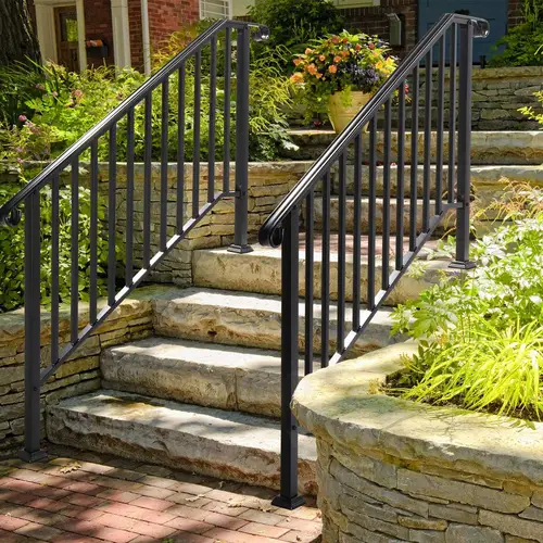 matte black wrought iron outdoor step handrail fits 1 durable stair railing with strong welded connections installation hardware for easy construction patio handrail stylish staircase enhancement hand rail for stairs