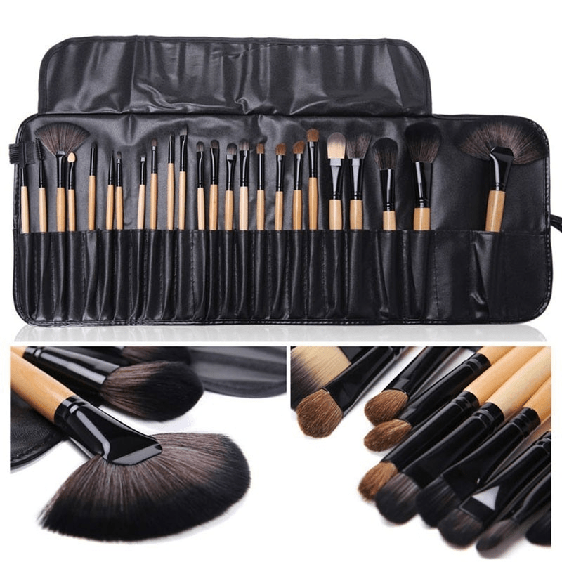 

24pcs Female Professional Makeup Sets Cosmetics Brushes With Leather Bag Lip Brush Eye Shadow Brush Makeup Tools