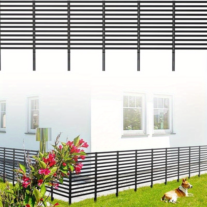 

12 Panel Decorated Garden Fence Privacy Screen Black Metal Air Conditioned Fence Outdoor Dog Fence Border Landscape Patio Yard