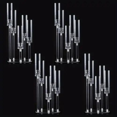 4 sets 5 acrylic candelabra centerpieces for wedding clear candlesticks holder with acrylic shade for dinner valentines day party centerpieces for table decoration fit 0 8 led candle