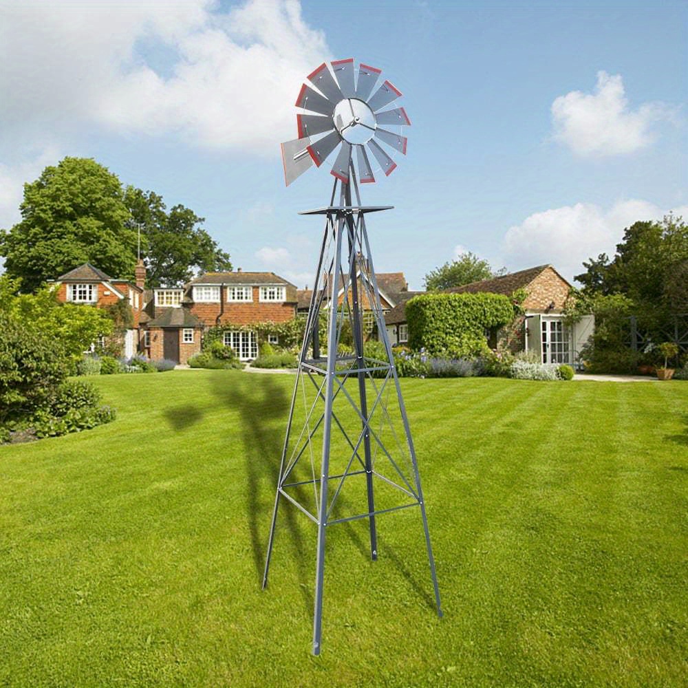 

Rust-proof 8ft Metal Windmill With Weather Vane - Outdoor Decor For Garden & Yard,