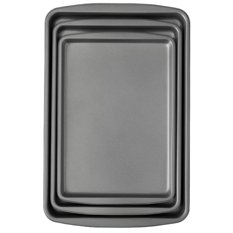 

Three-piece Heavyweight Steel Non-stick Baking Pan Set, Small, Medium, And Large Sizes, Easy Release And Cleanup